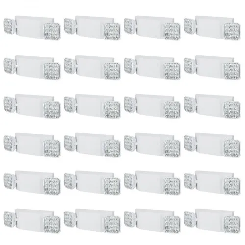 VEVOR 24 Pack Commercial Emergency Light, 3W, White LED Emergency Exit Lighting Fixtures with 180 Minutes Backup Battery Adjustable 2 LED Square Head, Ceiling or Wall Mount for Business Power Outages