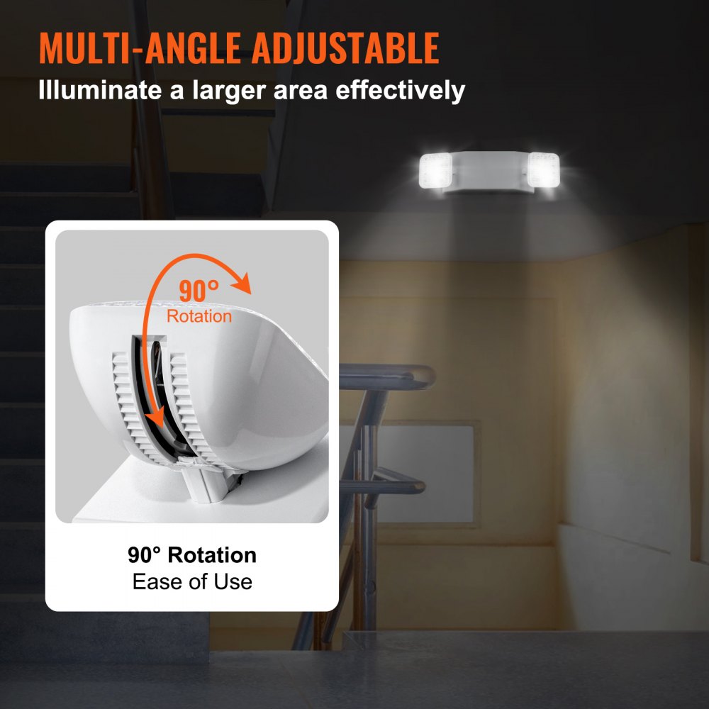 VEVOR 24 Pack Commercial Emergency Light, 3W, White LED Emergency Exit Lighting Fixtures with 180 Minutes Backup Battery Adjustable 2 LED Square Head, Ceiling or Wall Mount for Business Power Outages