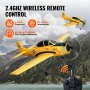 Avion RC VEVOR jaune survolant les montagnes avec télécommande sans fil 2,4 GHz et aucune interférence de signal.