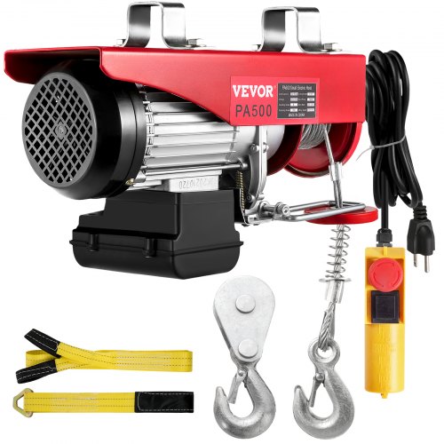 Polipasto eléctrico VEVOR, cabrestante eléctrico de 1100 libras, elevador eléctrico de acero, polipasto eléctrico de 110 V con control remoto y eslingas simples/dobles para elevación en fábricas, almacenes, sitios de construcción, minas