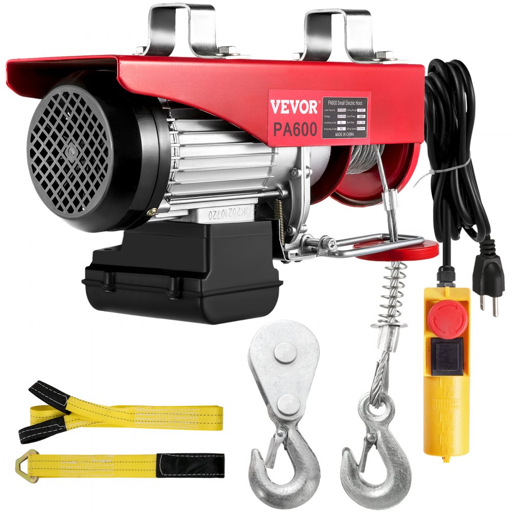 VEVOR Electric Hoist, 1320LBS Electric Winch, Steel Electric Lift, 110V Electric Hoist with Remote Control & Single/Double Slings for Lifting in Factories, Warehouses, Construction Site, Mine Filed