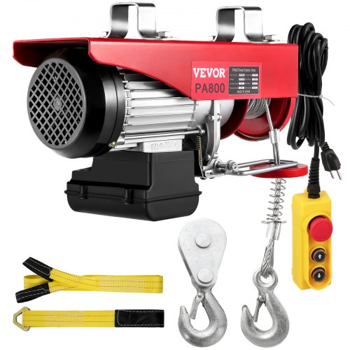 VEVOR Electric Hoist, 1760LBS Electric Winch, Steel Electric Lift, 110V Electric Hoist with Remote Control & Single/Double Slings for Lifting in Factories, Warehouses, Construction Site, Mine Filed