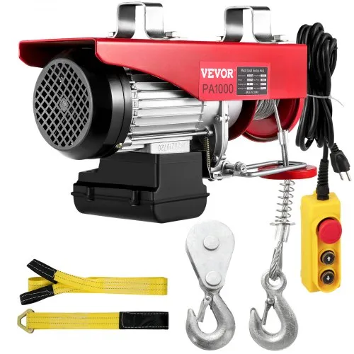 Polipasto eléctrico VEVOR, cabrestante eléctrico de 2200 libras, elevador eléctrico de acero, polipasto eléctrico de 110 V con control remoto y eslingas simples/dobles para elevación en fábricas, almacenes, sitios de construcción, minas