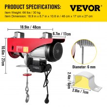 VEVOR Electric Hoist, 2200 lbs Electric Winch, Electric Lift with Wireless Remote Control System, Zinc-Plated Steel Wire Electric Hoist Crane, Electric Cable Hoist w/Straps and Emergency Stop Switch