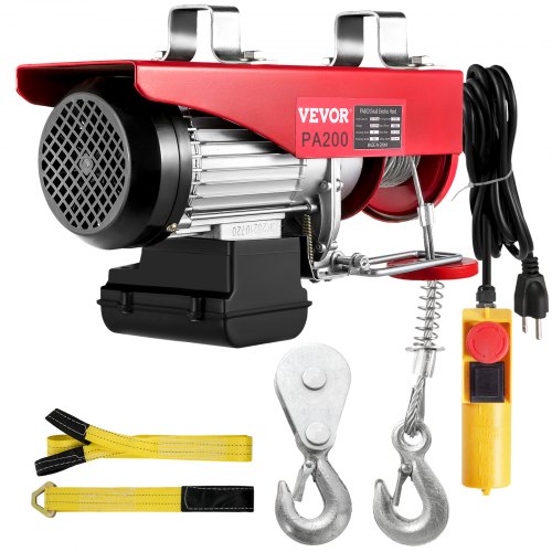 VEVOR Electric Hoist, 440LBS Electric Winch, Steel Electric Lift, 110V Electric Hoist with Remote Control & Single/Double Slings for Lifting in Factories, Warehouses, Construction Site, Mine Filed