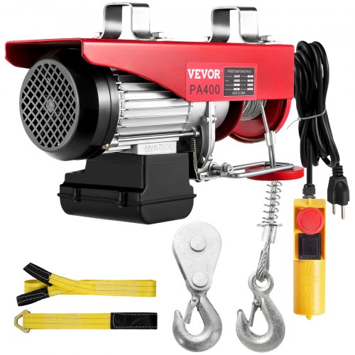 VEVOR Electric Hoist, 880LBS Electric Winch, Steel Electric Lift, 110V Electric Hoist with Remote Control & Single/Double Slings for Lifting in Factories, Warehouses, Construction Site, Mine Filed