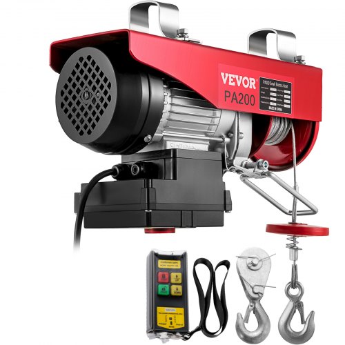 VEVOR Electric Hoist, 440 lbs Electric Winch, Electric Lift with Wireless Remote Control System, Zinc-Plated Steel Wire Electric Hoist Crane, Electric Cable Hoist w/Straps and Emergency Stop Switch
