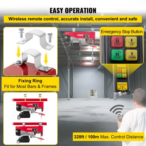 VEVOR Electric Hoist, 550 lbs Electric Winch, Electric Lift with Wireless Remote Control System, Zinc-Plated Steel Wire Electric Hoist Crane, Electric Cable Hoist w/Straps and Emergency Stop Switch