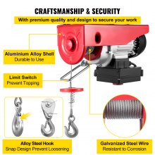 VEVOR Electric Hoist, 880 lbs Electric Winch, Electric Lift with Wireless Remote Control System, Zinc-Plated Steel Wire Electric Hoist Crane, Electric Cable Hoist w/Straps and Emergency Stop Switch