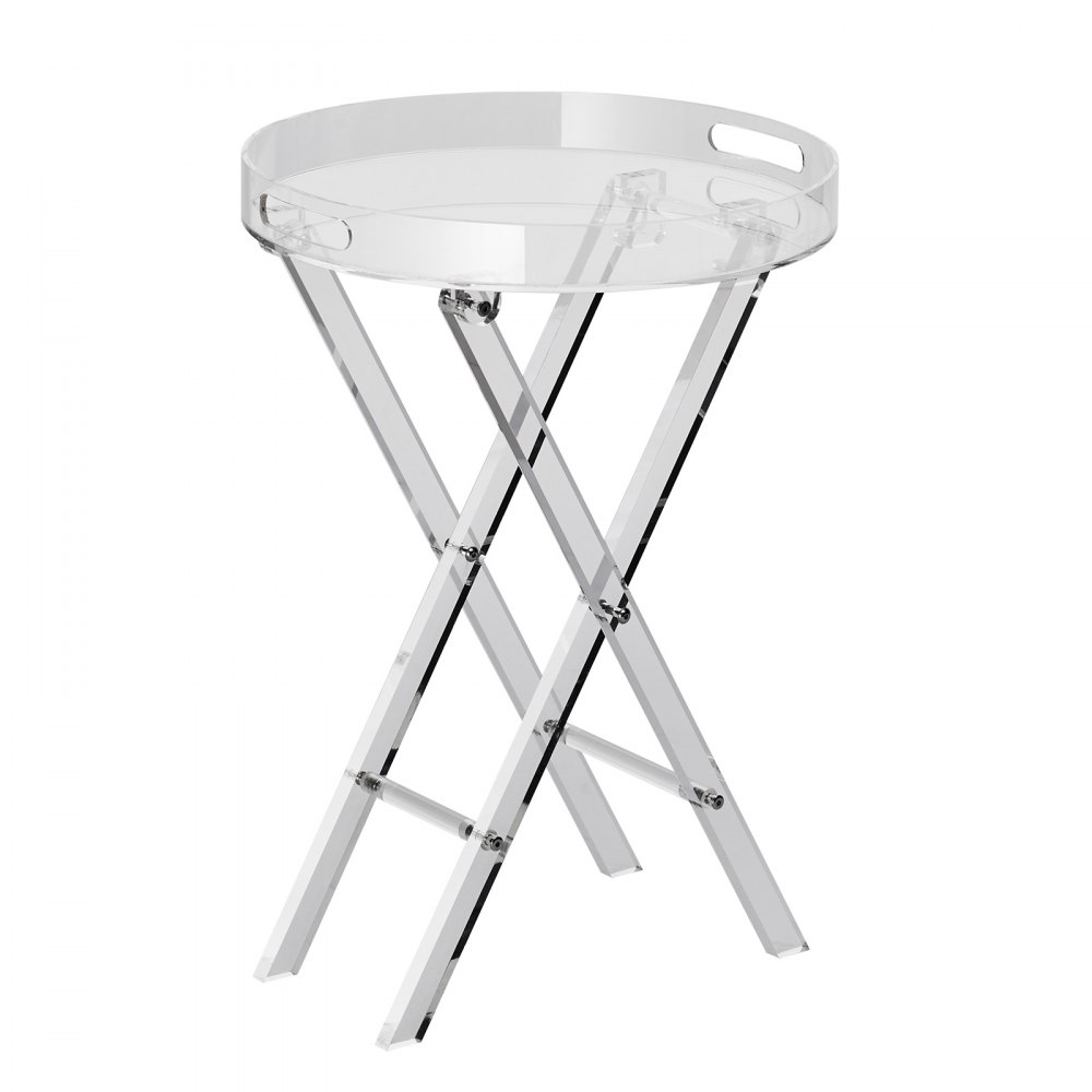 VEVOR Acrylic Folding Tray Table, Acrylic End Table with Folding X Leg, Clear Acrylic Side Table for Coffee, Drink, Food, Snack used in Living Room, Bedroom, and Study