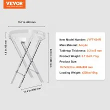 VEVOR Acrylic Folding Tray Table, Acrylic End Table with Folding X Leg, Clear Acrylic Side Table for Coffee, Drink, Food, Snack used in Living Room, Bedroom, and Study