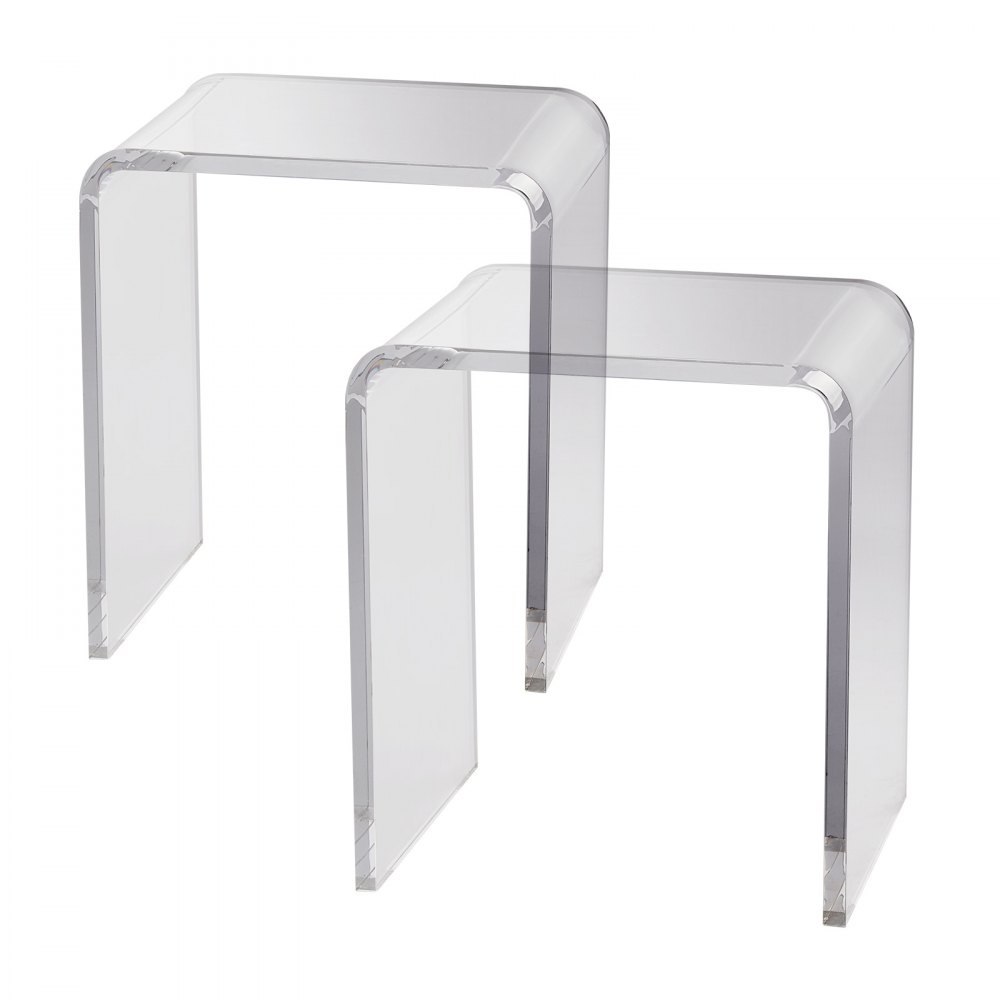 transparent VEVOR acrylic end table set with a sleek, modern design and curved edges.