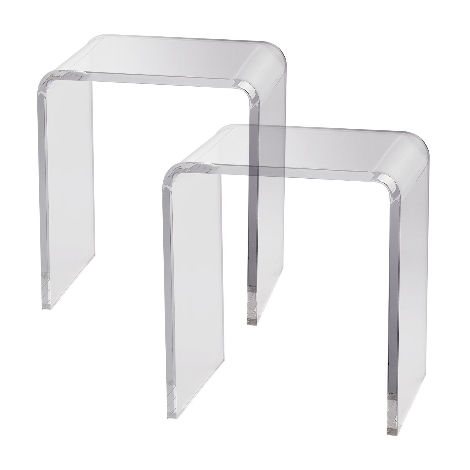 transparent VEVOR acrylic end table set with a sleek, modern design and curved edges.