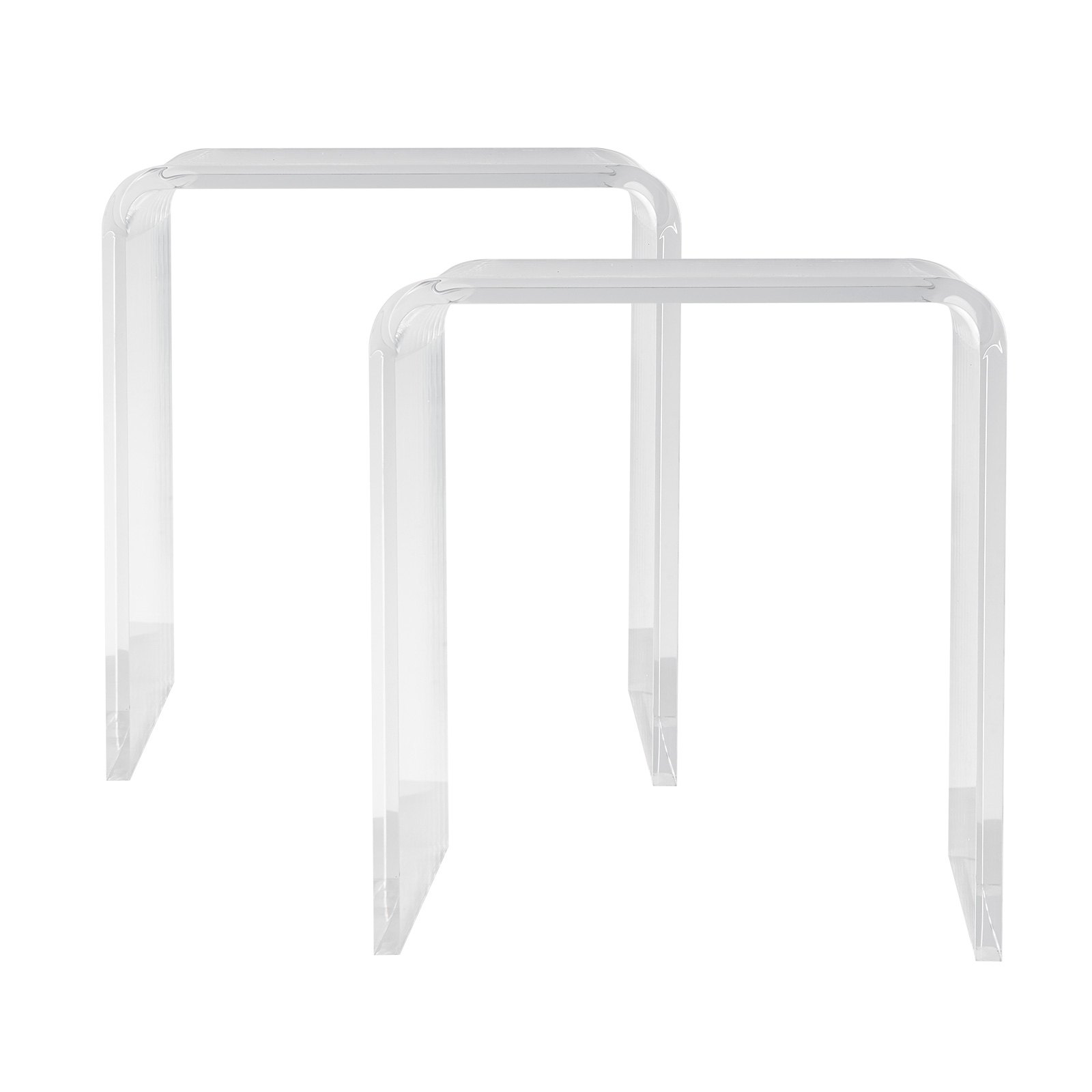 two clear acrylic end tables with u-shaped legs. perfect for modern spaces. VEVOR acrylic end table.