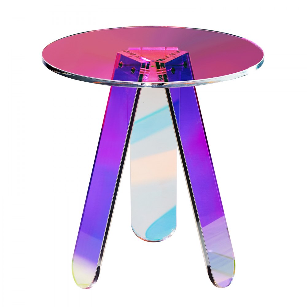 VEVOR Round Iridescent Side Table, Acrylic End Table, Clear Rainbow Acrylic Coffee Table for Drink, Food, Snack used in Living Room, Bedroom, and Study