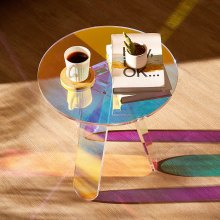 Mesa lateral redonda iridescente VEVOR, mesa final de acrílico, mesa de centro de acrílico arco-íris transparente para bebidas, alimentos, lanches usados ​​na sala de estar, quarto e escritório