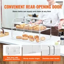 VEVOR Pastry Display Case, 2-Tier Commercial Countertop Bakery Display Case, Acrylic Display Box with Rear Door Access & Removable Shelves, Keep Fresh for Donut Bagels Cake Cookie, 22"x14"x14"