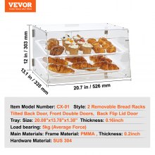 VEVOR Pastry Display Case, 2-lags kommersiell benkeplate Bakery Display Box, Akryl Display Box med bakdør tilgang og flyttbare hyller, Hold Frisk for Donut Bagels Cake Cookie, 20,7"x13,2"x11,9