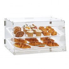 VEVOR-leivonnainen, 2-kerroksinen kaupallinen pöytätasoinen leipomon esittelytaso, akryylinen näyttölaatikko, jossa takaoven pääsy ja irrotettavat hyllyt, säilytä tuoreena Donut Bagels -kakkukeksille, 20,7"x13,2"x11,9