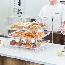 VEVOR Pastry Display Case, 3-Tier Commercial Countertop Bakery Display Case, Acrylic Display Box with Rear Door Access & Removable Shelves, Keep Fresh for Donut Bagels Cake Cookie, 20.7"x14.2"x16.3"