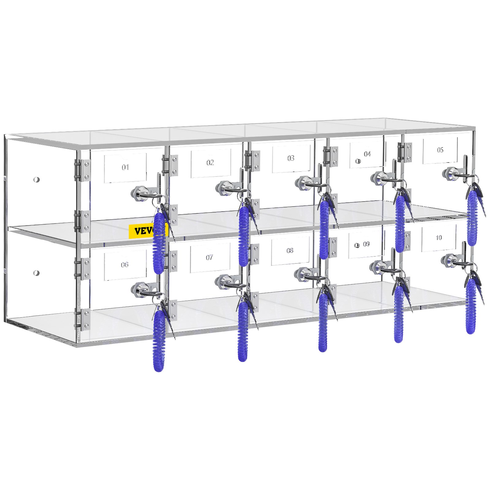 VEVOR Cell Phone Storage Locker, 10 Slots Acrylic Material with Door Locks and Keys, Wall-Mounted Cabinet Pocket Office Classroom Gym Box, Clear