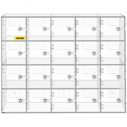 VEVOR Cell Phone Storage Locker, 20 Slots Acrylic Material with Door Locks and Keys, Wall-Mounted Cabinet Pocket Office Classroom Gym Box, Clear