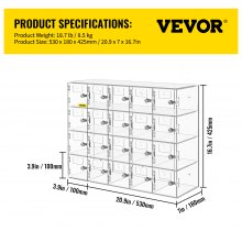 VEVOR Acrylic Cell Phone Locker Box Storage Cabinet Pocket w/Keys 20 Slots Clear