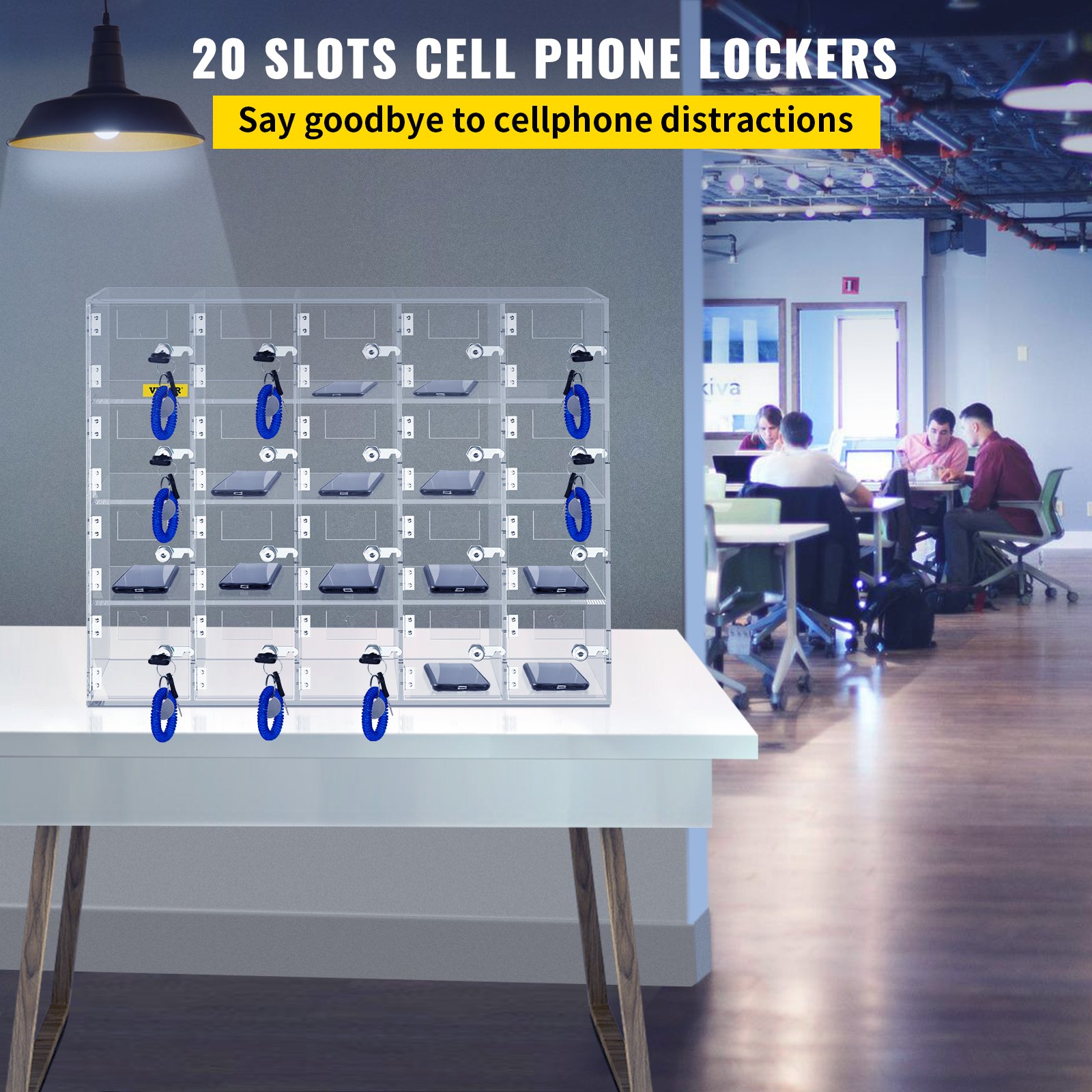 VEVOR Cell Phone Storage Locker, 20 Slots Acrylic Material with Door Locks and Keys, Wall-Mounted Cabinet Pocket Office Classroom Gym Box, Clear