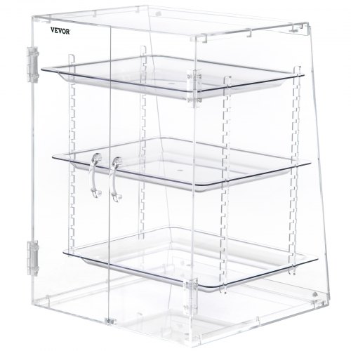 VEVOR Pastry Display Case, 3-Tier Removable Shelves Bakery Display Case, Clear Acrylic 21.7\" x 15.7\" x 15.7\" Donut Display Box w/Rear Door Access, Counter Case Keep Fresh for Donut Bagels Cake Cook