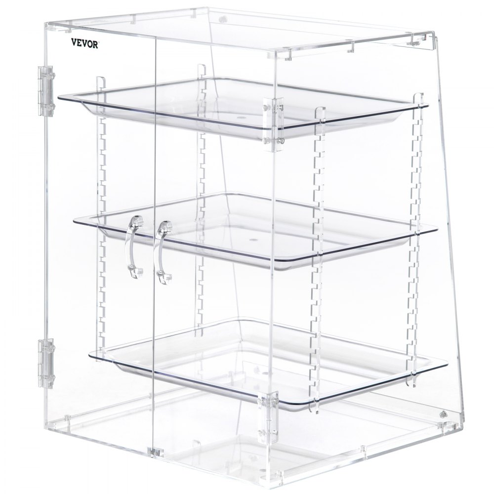VEVOR Pastry Display Case, 3-Tier Removable Shelves Bakery Display Case, Clear Acrylic 21.7" x 15.7" x 15.7" Donut Display Box w/Rear Door Access, Counter Case Keep Fresh for Donut Bagels Cake Cookie