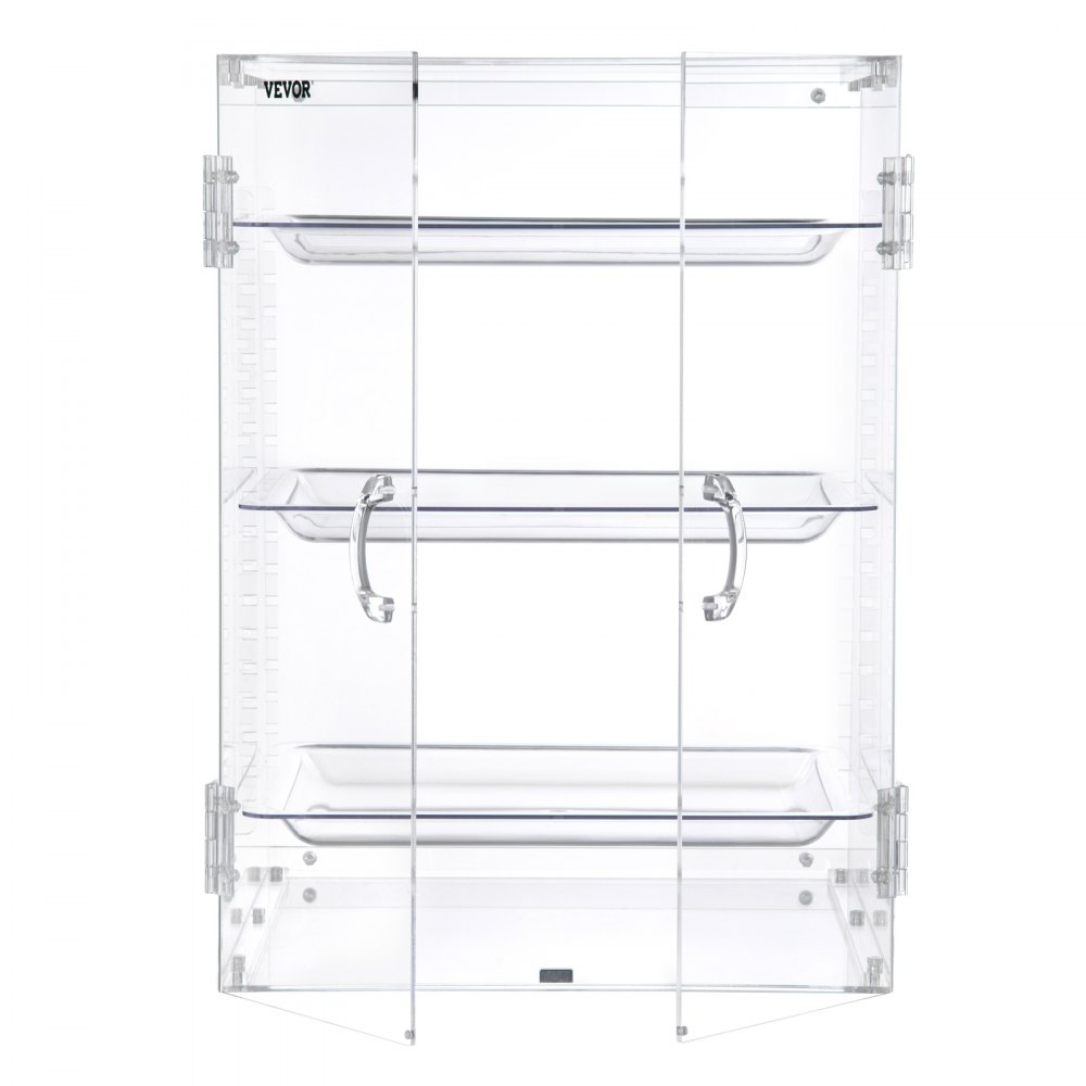 VEVOR Pastry Display Case, 3-Tier Removable Shelves Bakery Display Case, Clear Acrylic 21.7" x 15.7" x 15.7" Donut Display Box w/Rear Door Access, Counter Case Keep Fresh for Donut Bagels Cake Cookie
