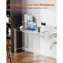 VEVOR Acrylic Table, 2 Tiers Clear Office Desk with Monitor Stand, Acrylic Study Computer Desk, Modern Side End Table Nightstand for Bedroom, Office, Study, Cloakroom, 19.7 x 31.5 x 34.7 in (Clear)