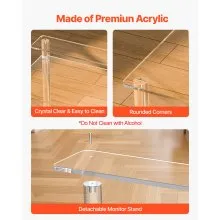 VEVOR Acrylic Table, 2 Tiers Clear Office Desk with Monitor Stand, Acrylic Study Computer Desk, Modern Side End Table Nightstand for Bedroom, Office, Study, Cloakroom, 19.7 x 31.5 x 34.7 in (Clear)