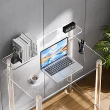 VEVOR Acrylic Table, 2 Tiers Clear Office Desk with Monitor Stand, Acrylic Study Computer Desk, Modern Side End Table Nightstand for Bedroom, Office, Study, Cloakroom, 19.7 x 31.5 x 34.7 in (Clear)