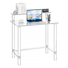 VEVOR Acrylic Table, 2 Tiers Clear Office Desk with Monitor Stand, Acrylic Study Computer Desk, Modern Side End Table Nightstand for Bedroom, Office, Study, Cloakroom, 19.7 x 31.5 x 34.7 in (Clear)
