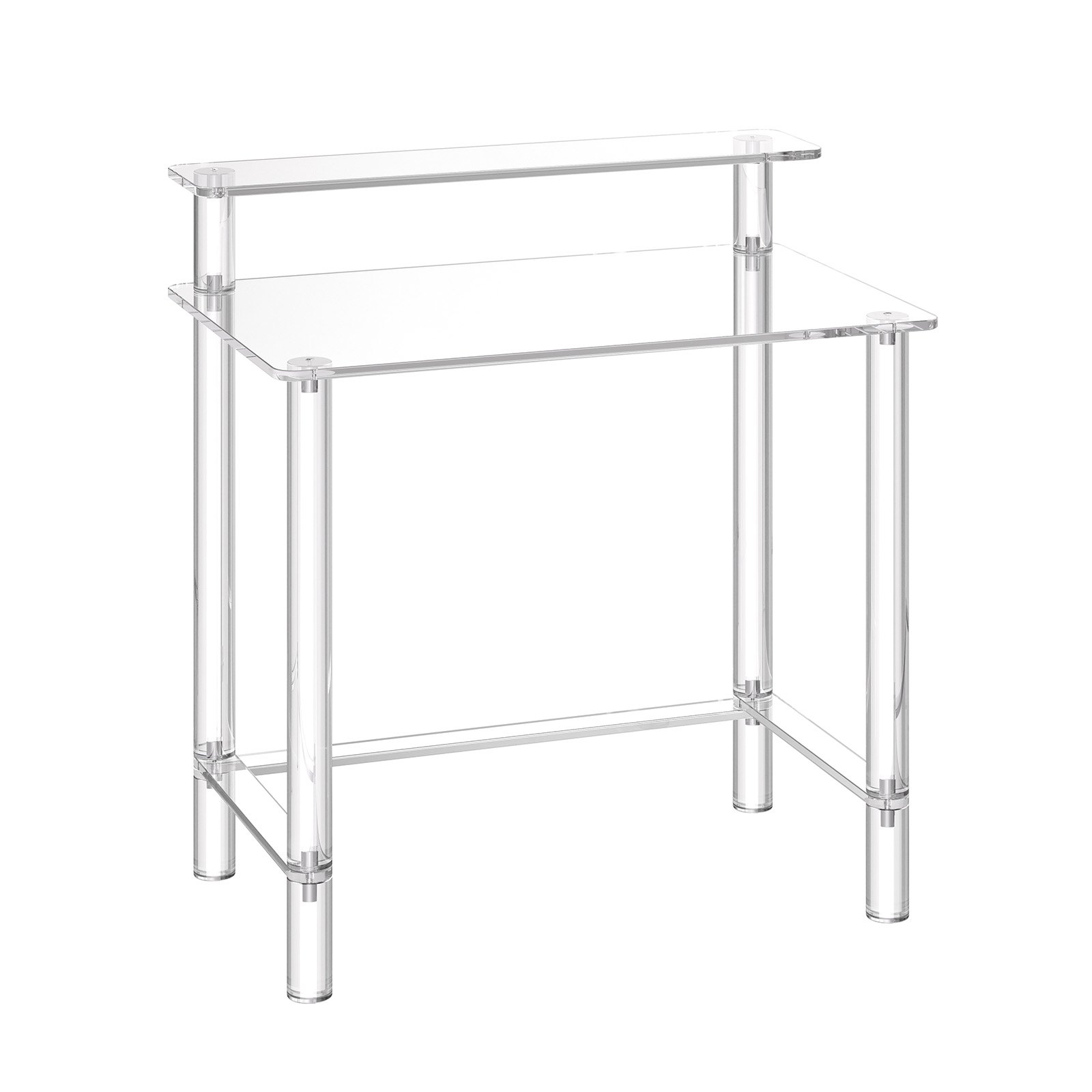 VEVOR Acrylic Table, 2 Tiers Clear Office Desk with Monitor Stand, Acrylic Study Computer Desk, Modern Side End Table Nightstand for Bedroom, Office, Study, Cloakroom, 50 x 80 x 88 cm (Clear)