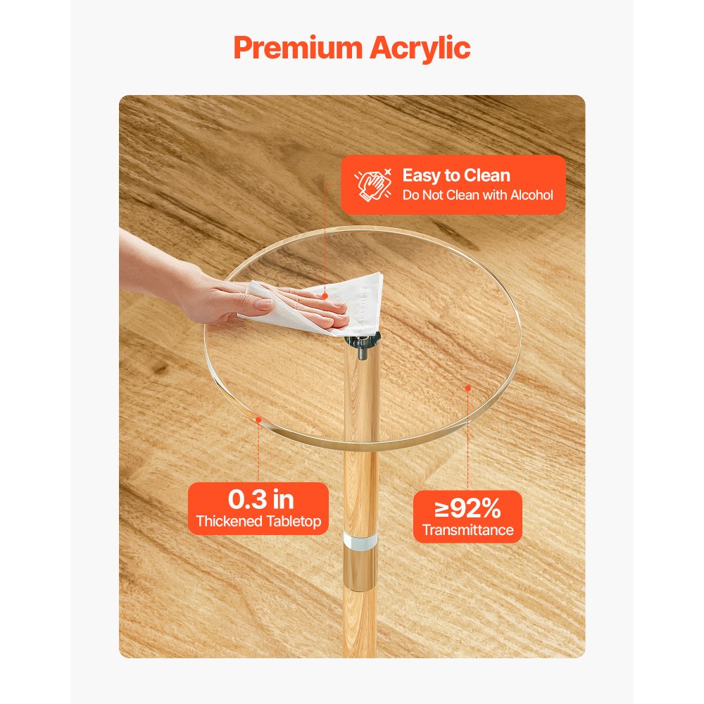VEVOR Acrylic Drink Table, Clear End Table Round Top with Solid Post, Modern Acrylic Cake Table Stand, Transparent Side Desk for Coffee, Drink, Food, Snack, Easy Assembly, 25.4 x 25.4 x 54 cm (Clear)