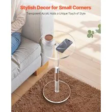 VEVOR Acrylic Drink Table, Clear End Table Round Top with Solid Post, Modern Acrylic Cake Table Stand, Transparent Side Desk for Coffee, Drink, Food, Snack, Easy Assembly, 10 x 10 x 21.3 in (Clear)