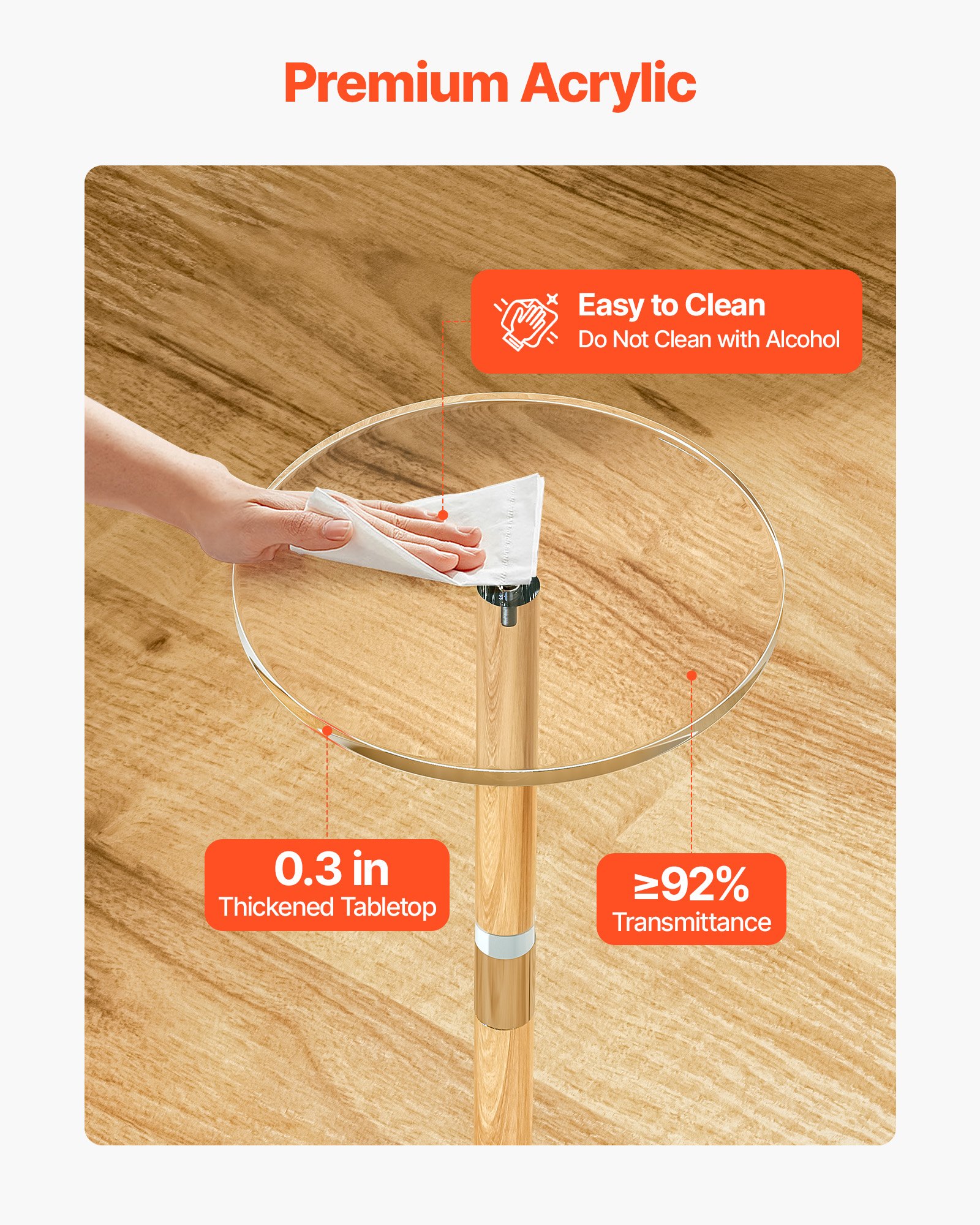 VEVOR Acrylic Drink Table, Clear End Table Round Top with Solid Post, Modern Acrylic Cake Table Stand, Transparent Side Desk for Coffee, Drink, Food, Snack, Easy Assembly, 25.4 x 25.4 x 54 cm (Clear)
