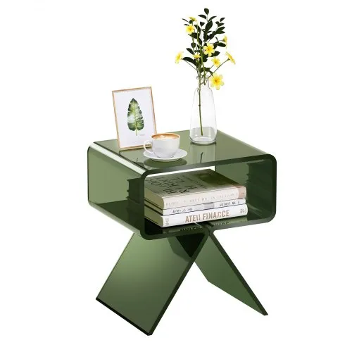VEVOR Acrylic Nightstand Side Table, Modern Clear Bedside Table with Storage Shelf, Transparent Small End Desk for Living Room, Bedroom, Home Decor, No Assembly Needed, 30 x 39.1 x 43 cm (Green)
