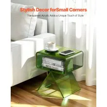 VEVOR Acrylic Nightstand Side Table, Modern Clear Bedside Table with Storage Shelf, Transparent Small End Desk for Living Room, Bedroom, Home Decor, No Assembly Needed, 30 x 39.1 x 43 cm (Green)