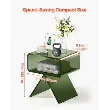 VEVOR Acrylic Nightstand Side Table, Modern Clear Bedside Table with Storage Shelf, Transparent Small End Desk for Living Room, Bedroom, Home Decor, No Assembly Needed, 30 x 39.1 x 43 cm (Green)