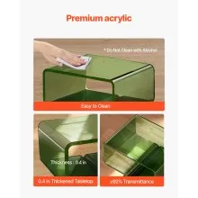 VEVOR Acrylic Nightstand Side Table, Modern Clear Bedside Table with Storage Shelf, Transparent Small End Desk for Living Room, Bedroom, Home Decor, No Assembly Needed, 30 x 39.1 x 43 cm (Green)