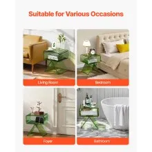 VEVOR Acrylic Nightstand Side Table, Modern Clear Bedside Table with Storage Shelf, Transparent Small End Desk for Living Room, Bedroom, Home Decor, No Assembly Needed, 30 x 39.1 x 43 cm (Green)