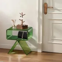 VEVOR Acrylic Nightstand Side Table, Modern Clear Bedside Table with Storage Shelf, Transparent Small End Desk for Living Room, Bedroom, Home Decor, No Assembly Needed, 30 x 39.1 x 43 cm (Green)