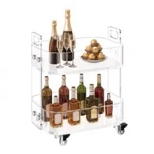 VEVOR Acrylic Table with Wheels, 2 Tiers Mobile Cart Table, Modern Rolling Acrylic Storage Desk, Clear Nightstand Side End Desk, for Living Room, Bedroom, Bar, Office, 12 x 16.3 x 18.9 in (Clear)
