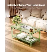 VEVOR Acrylic Coffee Table, 2 Tiers Center Table with Storage Shelf, Modern Rectangle Acrylic Coffee Desk, Ideal for Dining Room, Kitchen Island, Restaurant, Office, 19.7 x 31.5 x 15.7 in (Green)