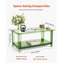 VEVOR Acrylic Coffee Table, 2 Tiers Center Table with Storage Shelf, Modern Rectangle Acrylic Coffee Desk, Ideal for Dining Room, Kitchen Island, Restaurant, Office, 19.7 x 31.5 x 15.7 in (Green)