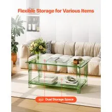 VEVOR Acrylic Coffee Table, 2 Tiers Center Table with Storage Shelf, Modern Rectangle Acrylic Coffee Desk, Ideal for Dining Room, Kitchen Island, Restaurant, Office, 19.7 x 31.5 x 15.7 in (Green)