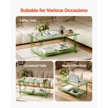 VEVOR Acrylic Coffee Table, 2 Tiers Center Table with Storage Shelf, Modern Rectangle Acrylic Coffee Desk, Ideal for Dining Room, Kitchen Island, Restaurant, Office, 19.7 x 31.5 x 15.7 in (Green)
